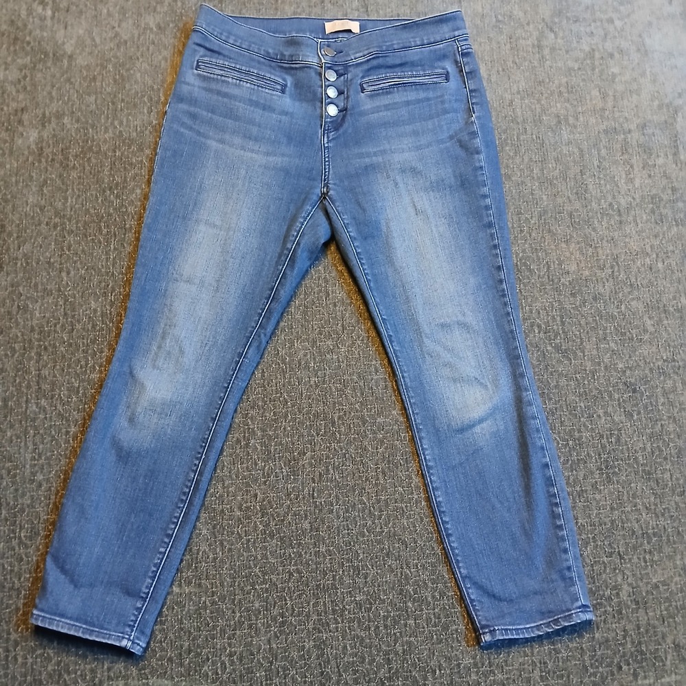 Loft Outlet Petite Skinny Jeans Medium Wash Button Fly Cropped Blue Denim Sz 8 P